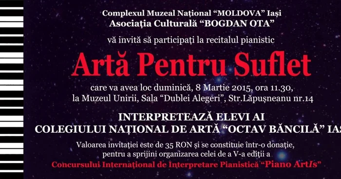 Afişul concertului caritabil "Artă pentru suflet" FOTO Facebook