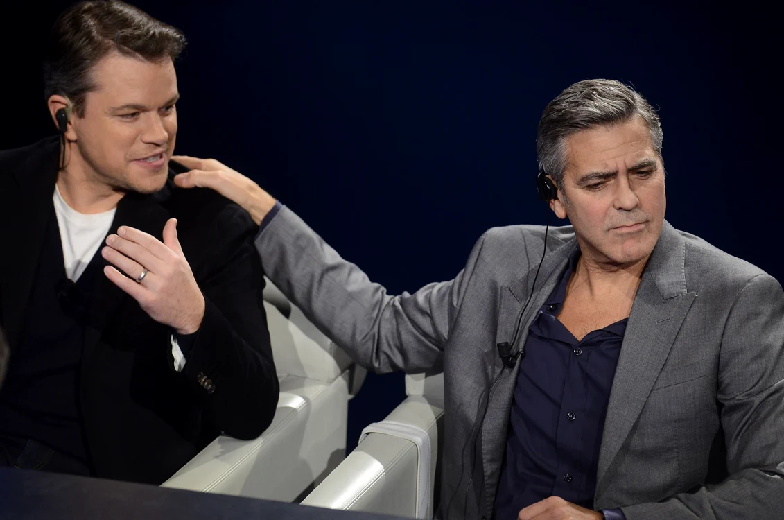 Clooney   Damon   Dujardin Guestsat Italian TV show   Che tempo che fa   jpeg