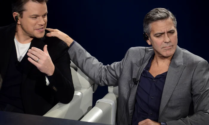 Clooney   Damon   Dujardin Guestsat Italian TV show   Che tempo che fa   jpeg