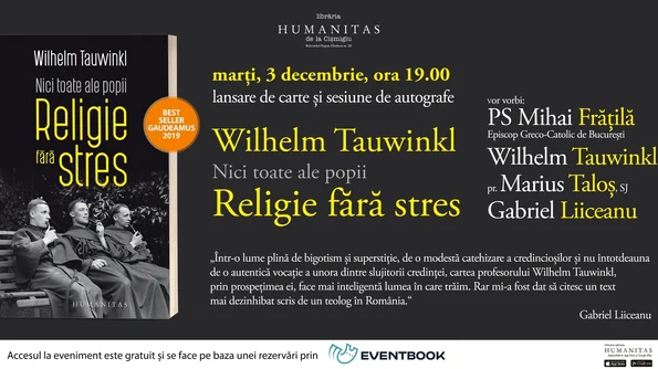 «Nici toate ale popii  Religie fără stres» de Wilhelm Tauwinkl, bestseller Humanitas la Gaudeamus 2019, în dezbatere la Librăria Humanitas de la Cișmigiu jpeg