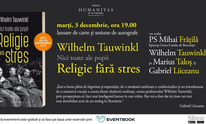 «Nici toate ale popii  Religie fără stres» de Wilhelm Tauwinkl, bestseller Humanitas la Gaudeamus 2019, în dezbatere la Librăria Humanitas de la Cișmigiu jpeg