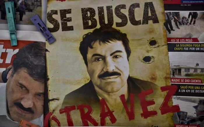 Imaginea lui El Chapo cu titlul ”Se caută. Din nou”. Foto Yuri Cortéz/AFP.