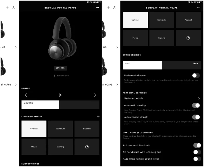 Casti Bang & Olufsen Beoplay Portal PC PS meniu