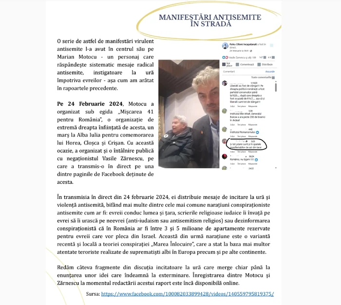 Mențiuni despre Marian Motocu în raportul Institutului Elie Wiesel