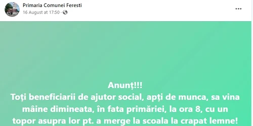 Postare Primaria Comunei Ferești