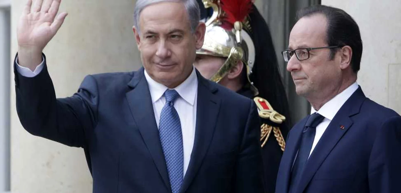 Premierul Israelului, Benjamin Netanyahu, alături de preşedintele Franţei Francois Hollande