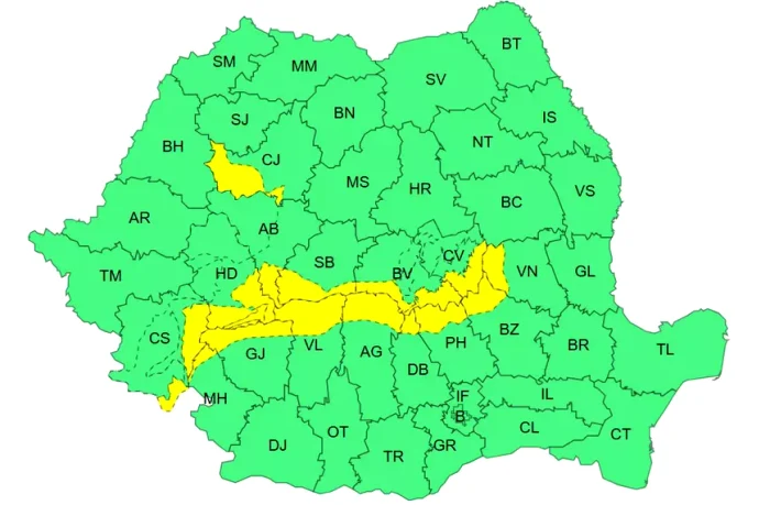 A fost emisă o avertizare de intensificări ale vântului