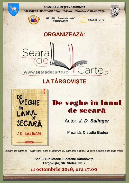 „Seara de carte la Târgovişte” este o întâlnire cu caracter amical, la care oricine este bine venit.