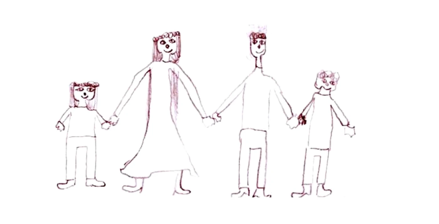 Desenul în care Bianca îşi ilustrează familia