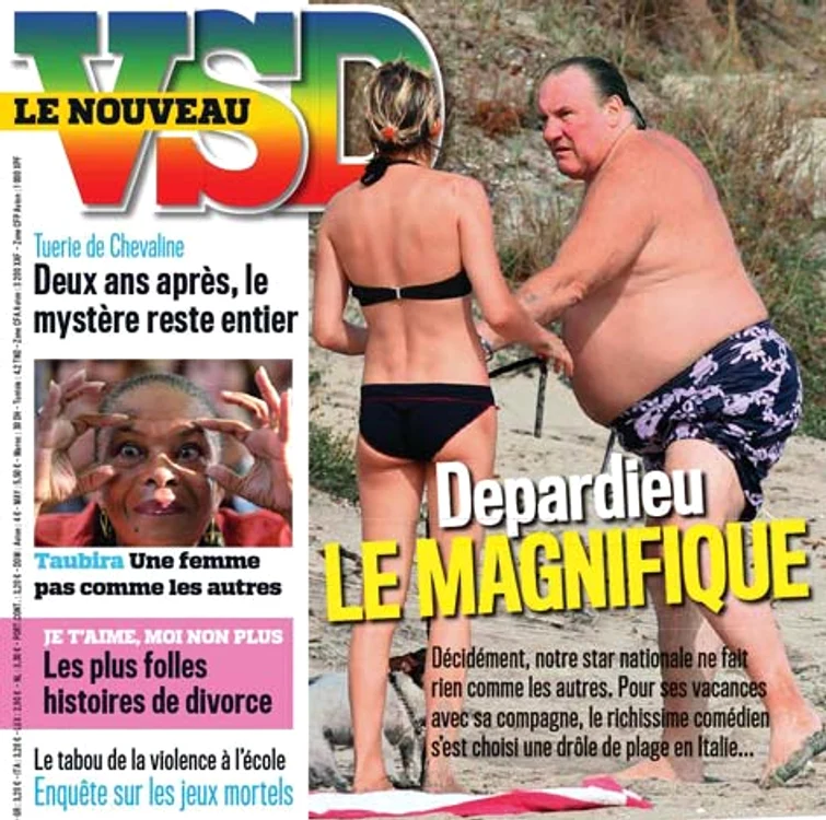 Gérard Depardieu şi iubita lui,  Clémentine Igou, s-au  bronzat pe plaja San Foca