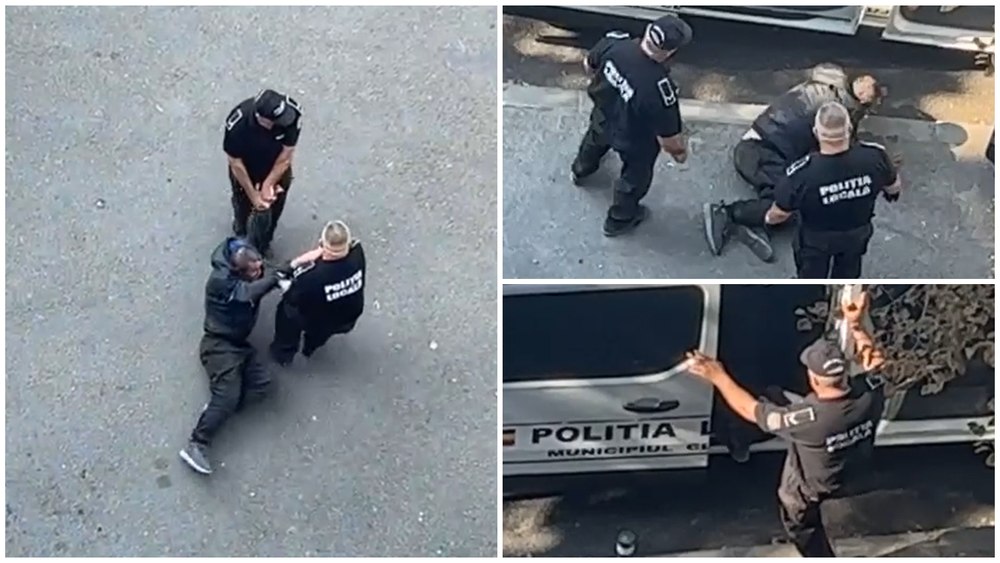 Imagini controversate de la o intervenție a Poliției Locale din Cluj-Napoca. Un om al străzii, târât pe asfalt și împins cu piciorul