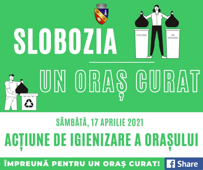 Acţiunea de igienizare începe sâmbătă, 17 aprilie FOTO Facebook/Municipiul Slobozia