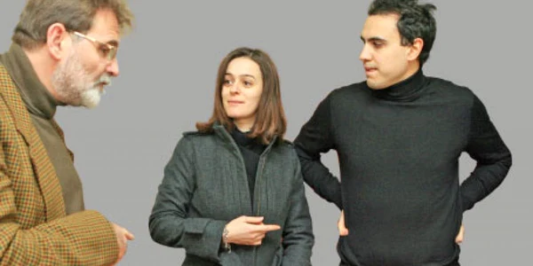 Florin Bican (stânga), împreună cu traducătorii Elvira Anania şi Aronne Mapelli