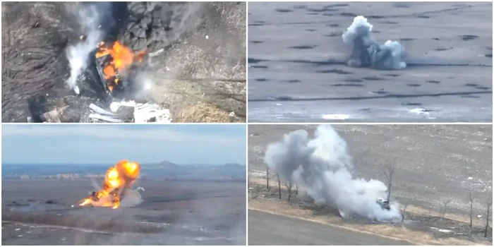 Imagini ale unor atacuri cu rachete în Marinka, regiunea Donețk, Ucraina