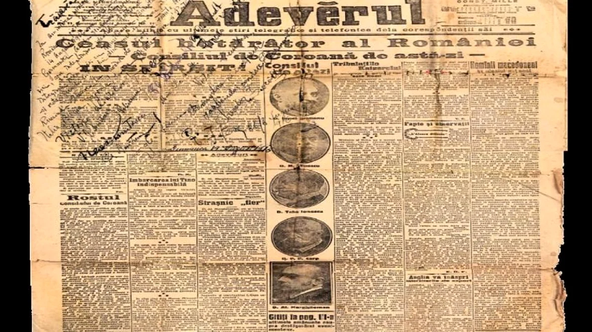 Povestea ziarului „Adevĕrul”din 15 august 1916 care anunţa intrarea României în Primul Război Mondial jpeg