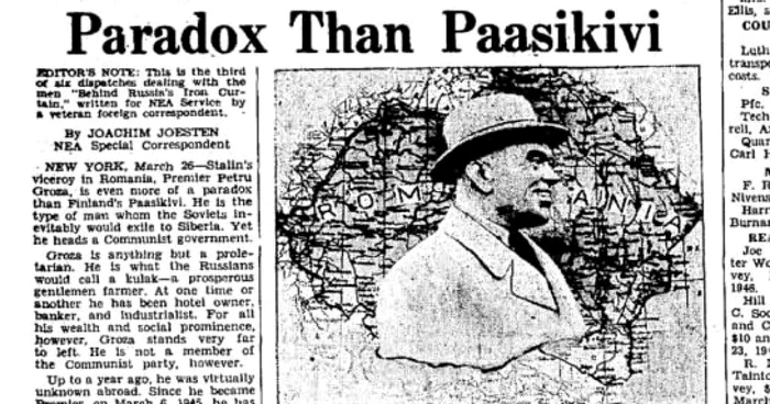 Povesta lui Petru Groza a ajuns pe prima pagină a ziarelor din SUA, în 1946.