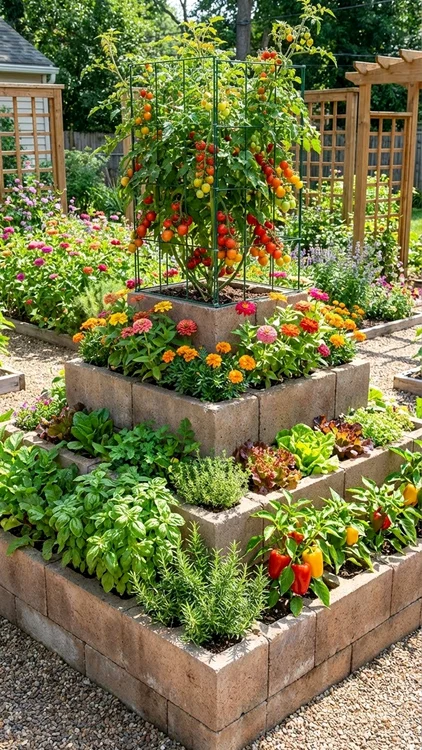 Grădină mixtă de flori, legume și fructe pe verticală Foto Green Garden Tips Facebook jpg