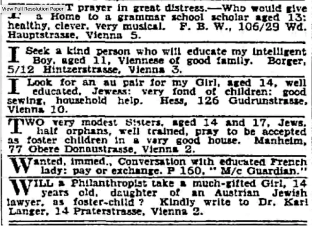 Anunţuri de mică publicitate din Manchester Guardian FOTO captură The Guardian