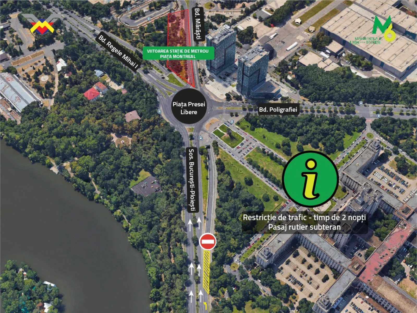 Restricții de circulație în zona pasajului Piața Presei, pentru lucrări la magistrala de metrou M6