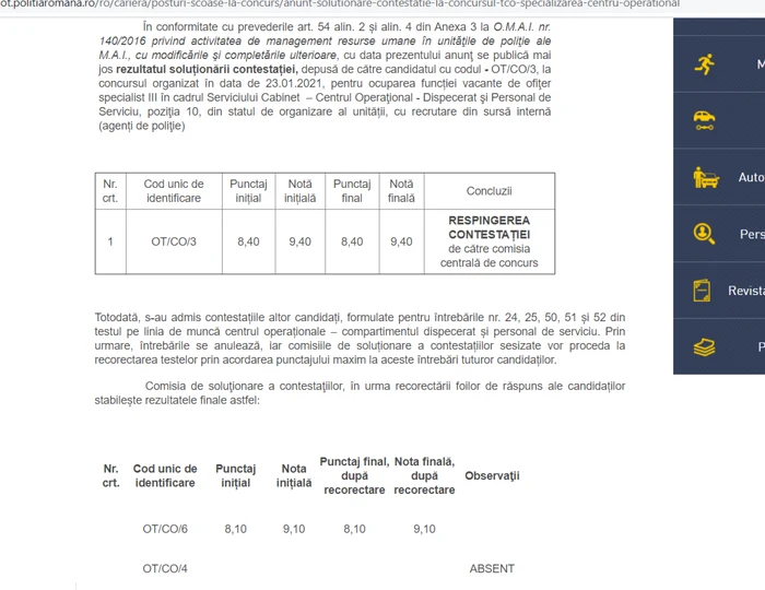 intrebari anulate concurs politie