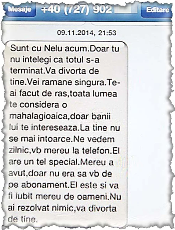Elena Ploieşteanu ne-a trimis şi nouă mesajul  pe care susţine că l-a primit de la Ana Maria Roşu
