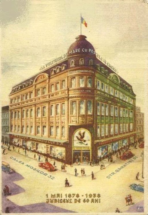 intr-o prăvălie înghesuită, pe strada Bazaca, în anul 1878, „La vulturul de mare cu peştele în ghiare“ a devenit, în anii interbelici, unul dintre cele mai elegante şi cunoscute magazine ale Bucureştilor