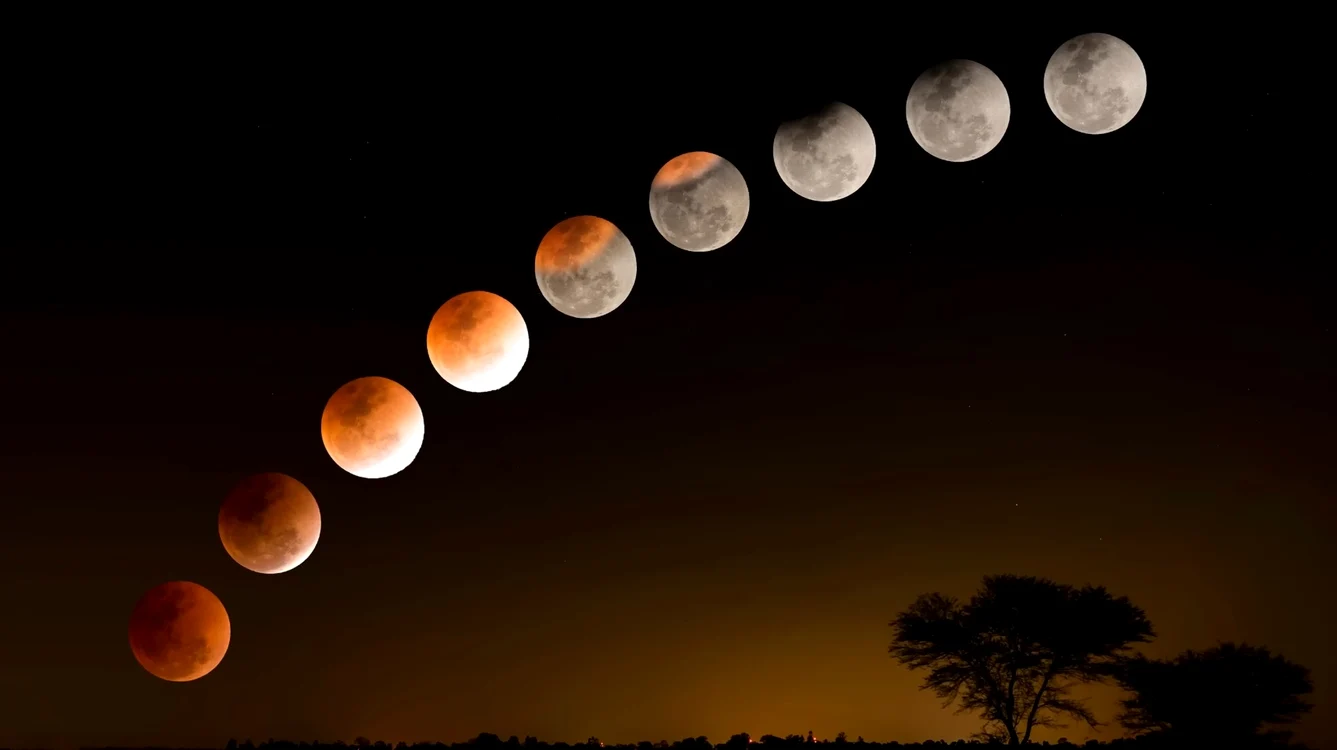 Luna Sângerie și fazele Eclipsei Totale de Lună Captură video YouTube DMS