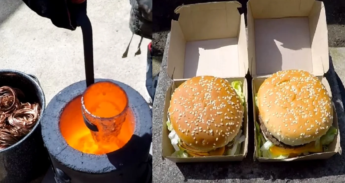 A turnat cupru încins peste un hamburger de la McDonald's ca să demonstreze cât de nesănătoși suntfoto: captură video