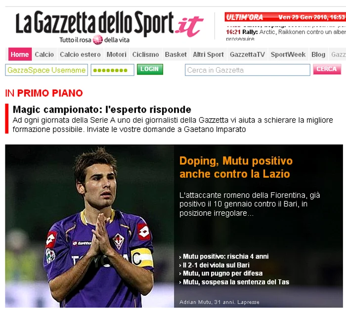 
    Adrian Mutu a fost depistat pozitiv şi după meciul din cupa Italiei Fiorentina - Lazio  