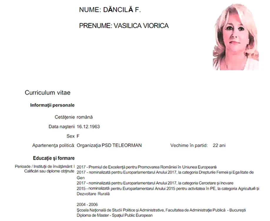 CV Viorica Dancila fragment