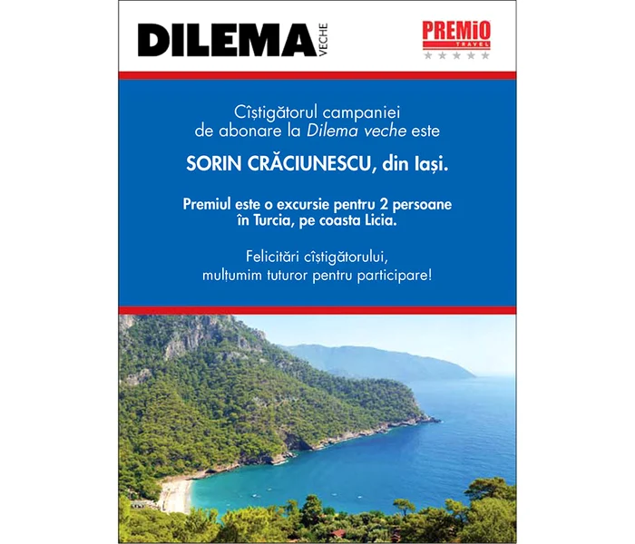 Cîștigătorul campaniei de abonare Dilema veche jpeg