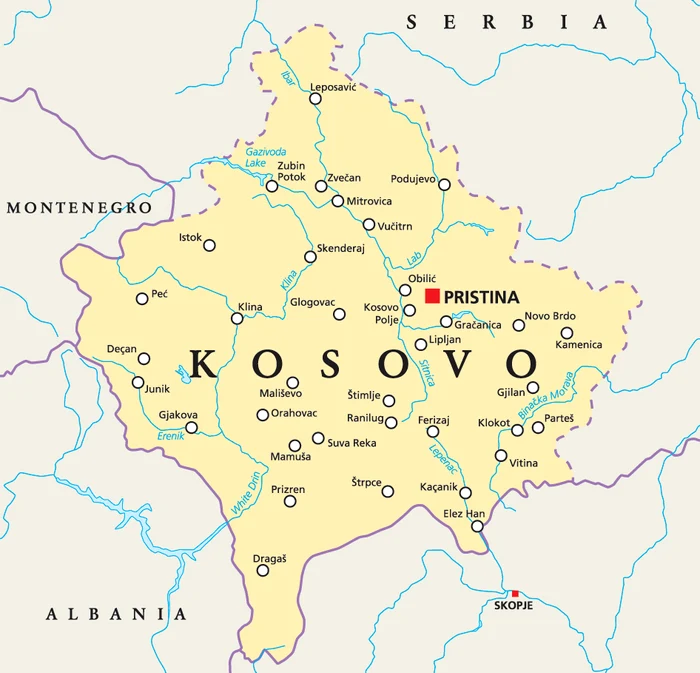 hartă cu statul autoproclamat independent, Kosovo