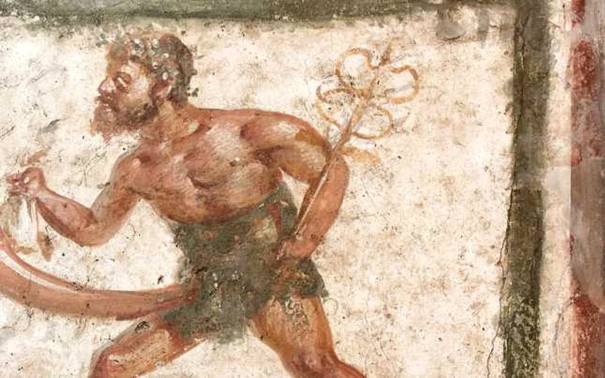 Zeul Priapus, înfăţişat într-o frescă din oraşul roman Pompeii.