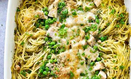 Pui Tetrazzini cu mazare si sos pesto2 jpeg