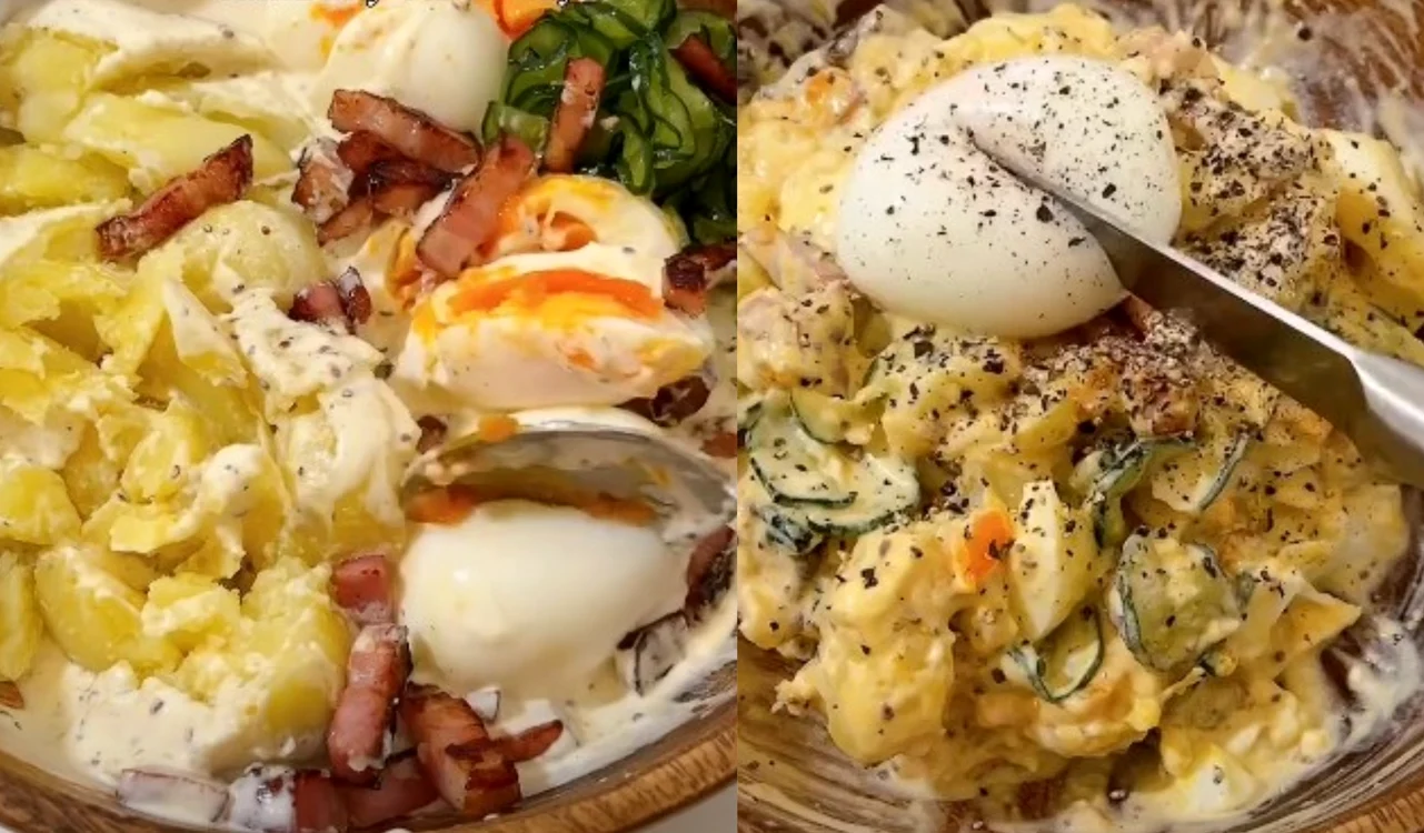 Cum se prepară salata de cartofi în stil japonez / foto: colaj captură video