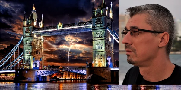Tower Bridge - Podul Turnului - una dintre construcţiile simbolice ale Londrei şi bloggerul român Octavian Herţa Foto colaj