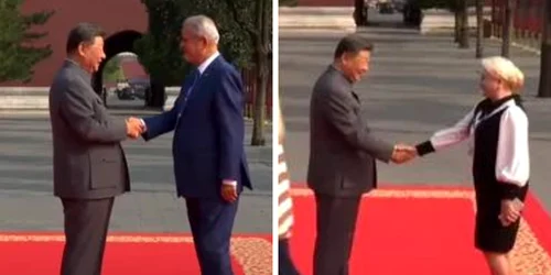 Adrian Năstase și Viorica Dăncilă dând mâna cu președintele Xi Jinping/FOTO: Captură video