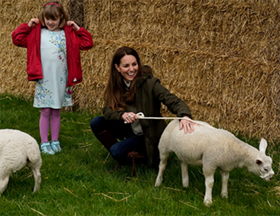 
    Ducesa Catherine de Cambridge s-a jucat cu animalele de la fermăFoto: Profimedia  