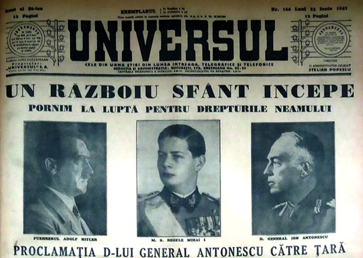 Prima pagină a ziarului Universul din 23 iunie 1941