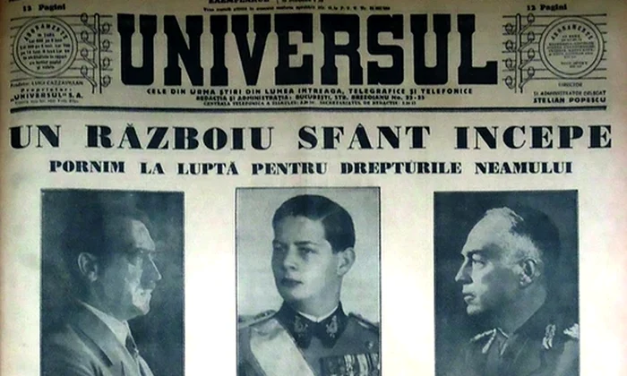 Prima pagină a ziarului Universul din 23 iunie 1941