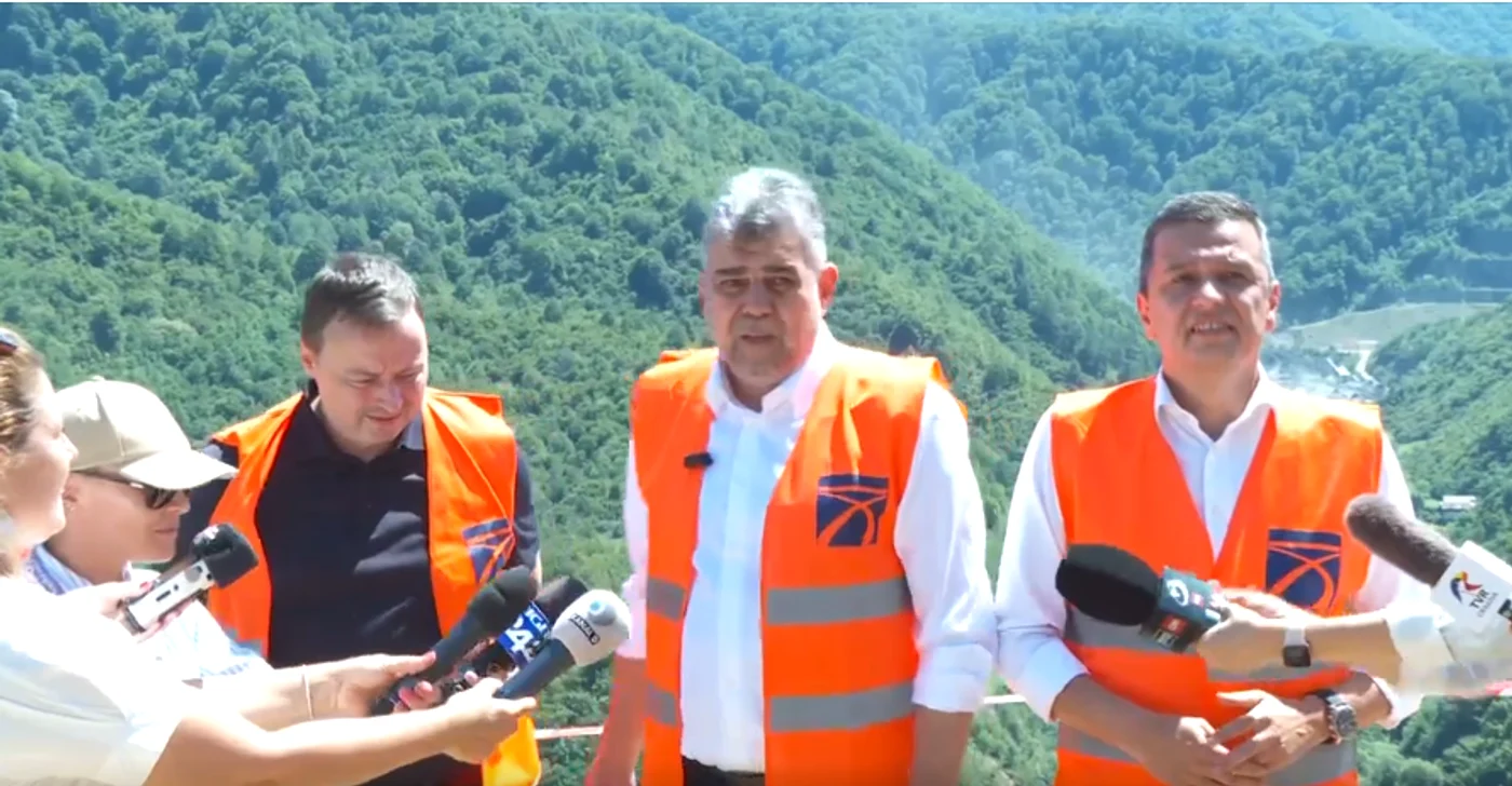Ciolacu și Grindeanu, după verificările pe şantierul de pe Valea Oltul. FOTO captură video Facebook