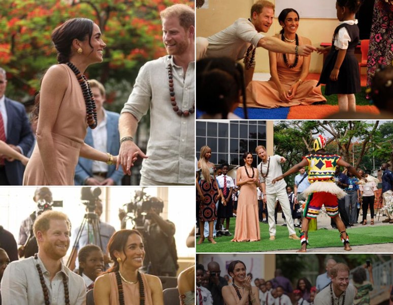 Prinţul Harry și soţia lui, Meghan, întâmpinaţi cu cântece şi dansuri tradiţionale în Nigeria VIDEO