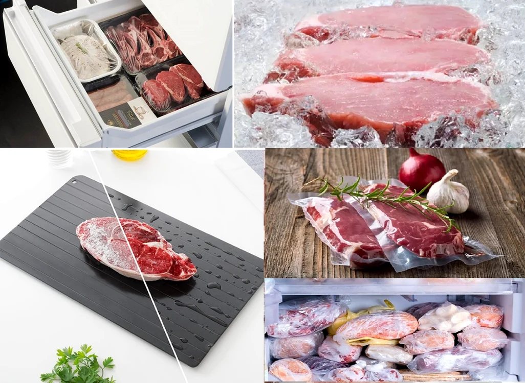 Colaj imagini carne congelată și dezghețată