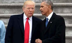 Barack Obama si Donald Trump la investirea republicanului in functia de presedinte al SUA FOTO AFP