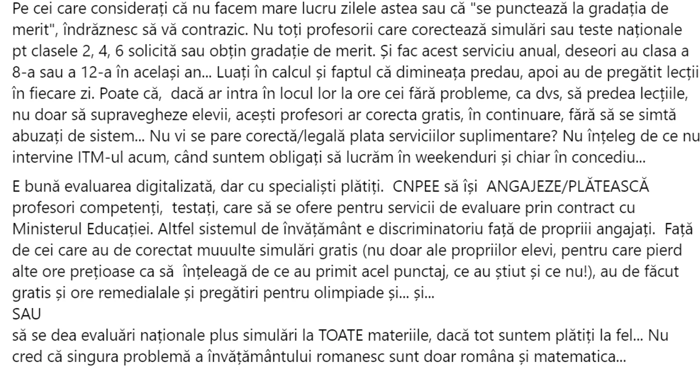 Opinia unui profesor, exprimată pe un grup de Facebook FOTO: Facebook