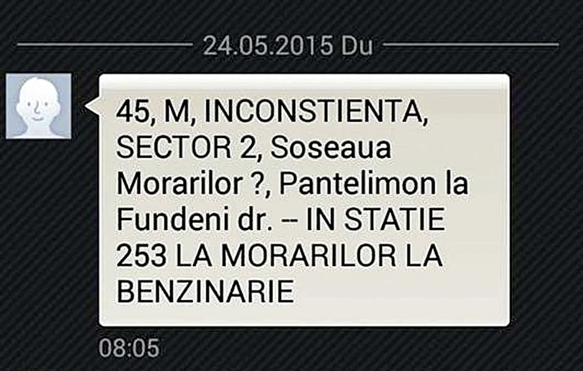 Aşa arată alerta  primită de  voluntar pe  telefonul mobil