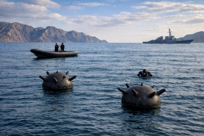 Iranienii pot mina strâmtoarea Hormuz și să o blocheze pentru luni de zile. FOTO: AI