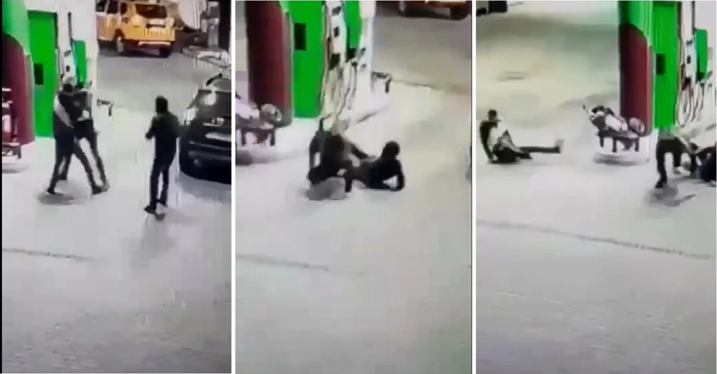 Altă agresiune comisă în Benzinăria din Sibiu unde a fost înjunghiat un tânăr din Cisnădie Foto colaj capturi video