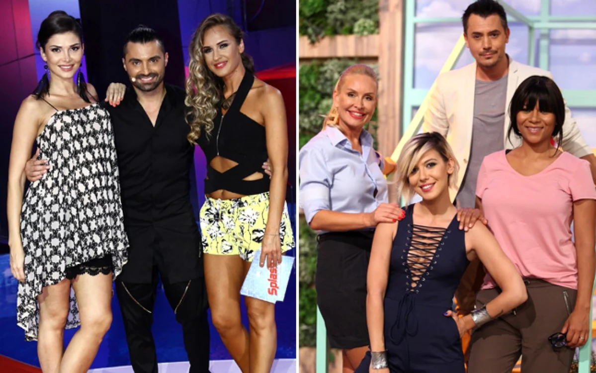 Alina Puşcaş, Pepe şi Diana Munteanu, de la „Splah! Vedetele la apă“, au avut de câştigat în detrimentul prezentatorilor Pro TV, Vica Blochina, Sore, Răzvan Fodor şi Nadine FOTO Colaj Adevărul