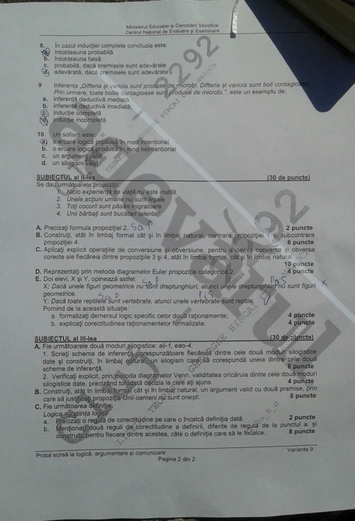 Bacalaureat 2015 subiecte Logică: Pagina a doua